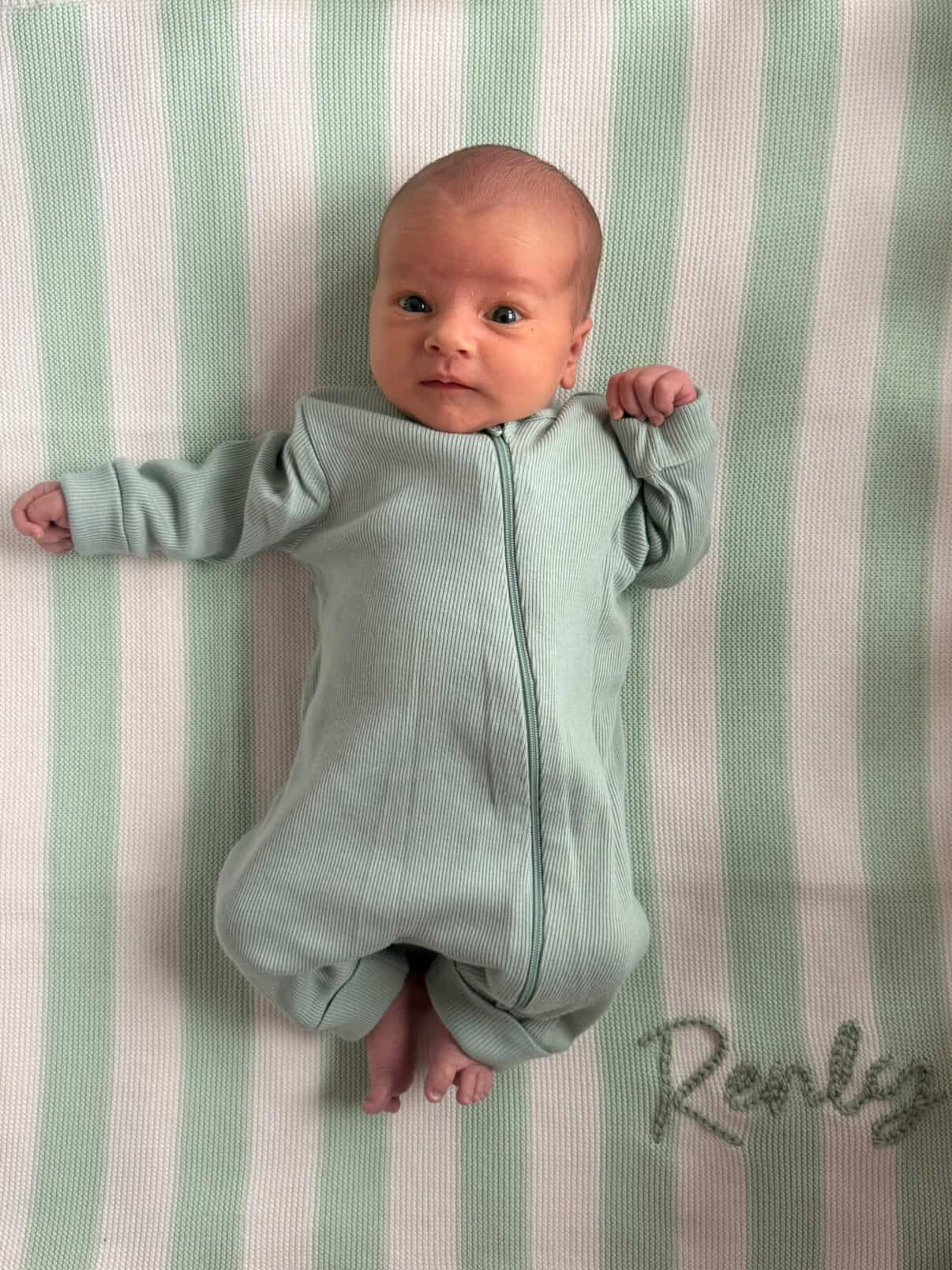 Personalised Mint Striped Baby Blanket