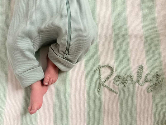 Personalised Mint Striped Baby Blanket