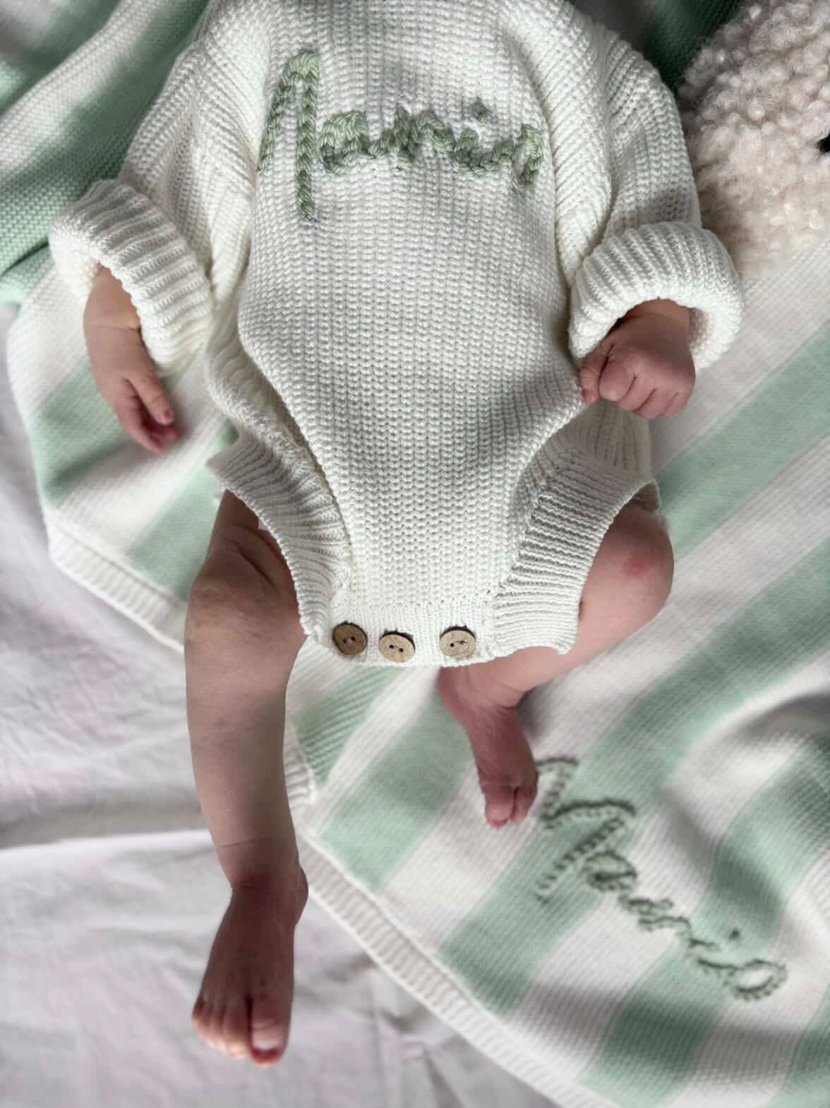 Personalised Mint Striped Baby Blanket
