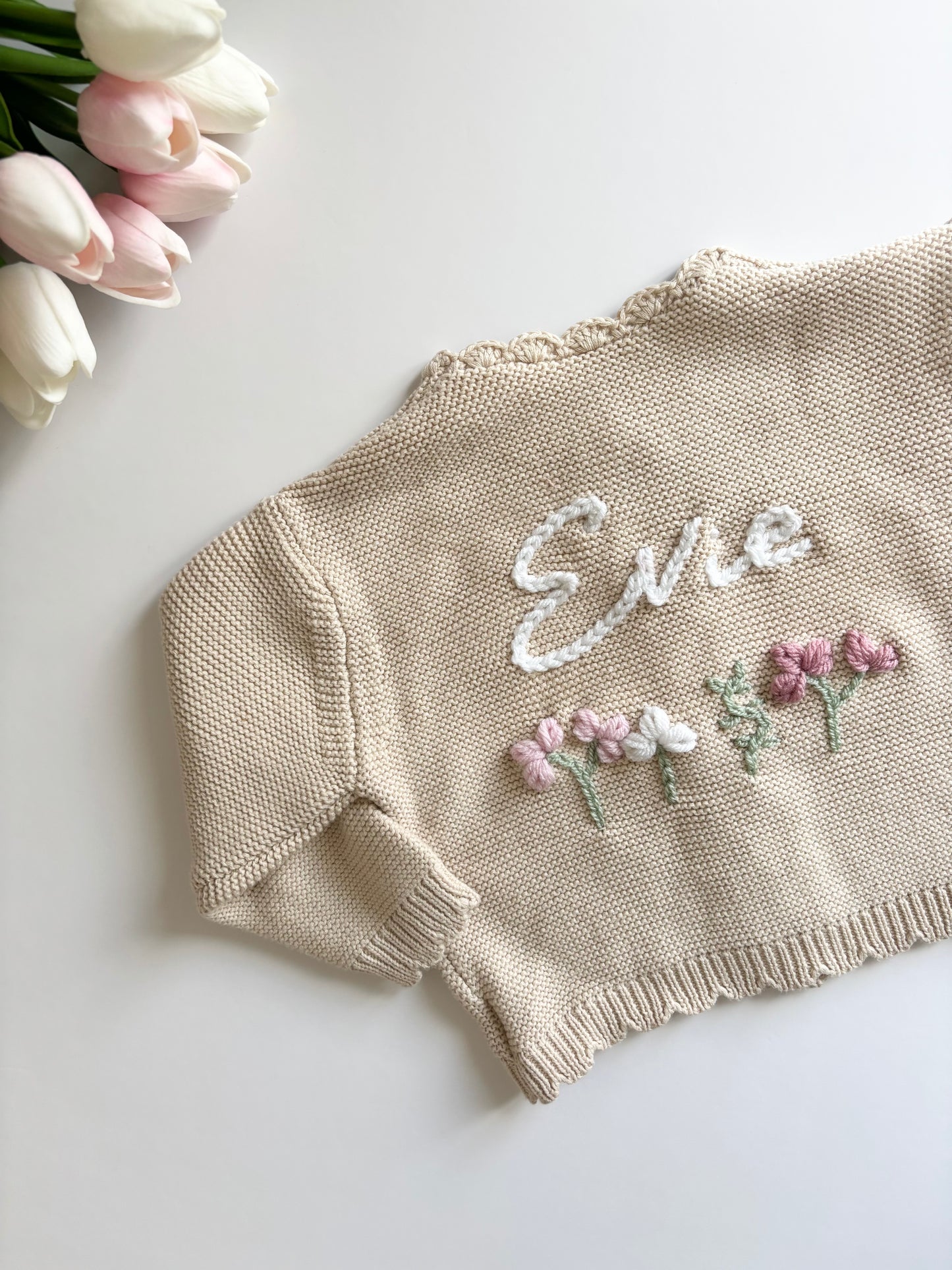 Beige Scallop Edge Cardigan