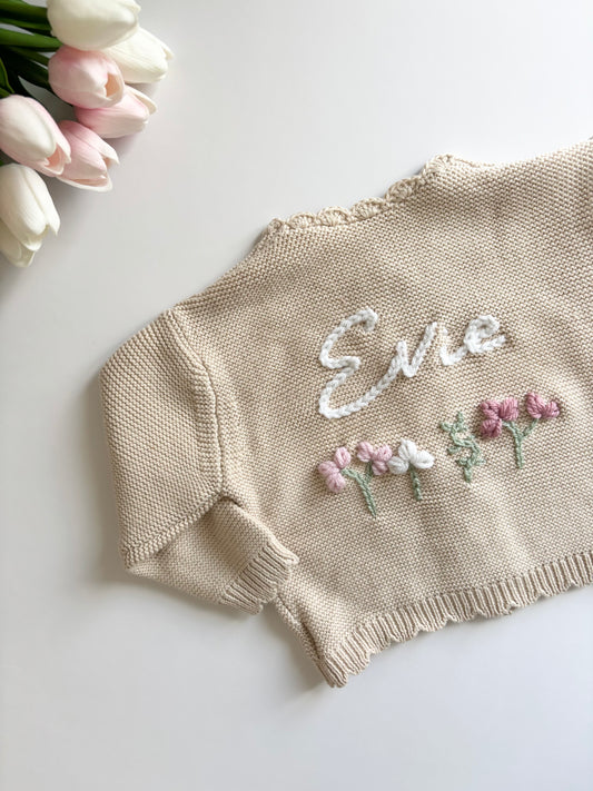 Beige Scallop Edge Cardigan