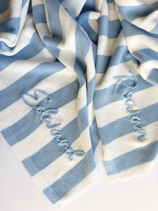 Personalised Blue Striped Baby Blanket
