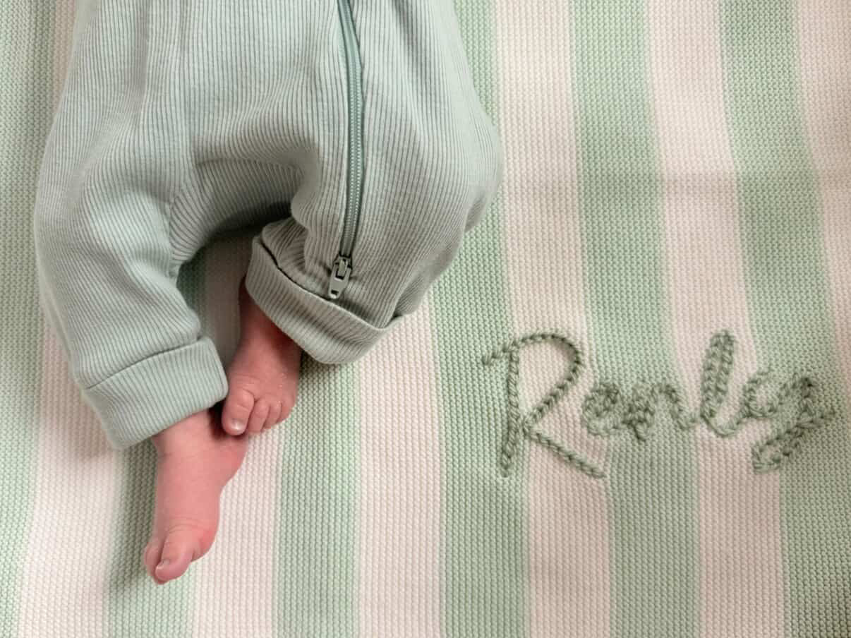 Personalised Mint Striped Baby Blanket