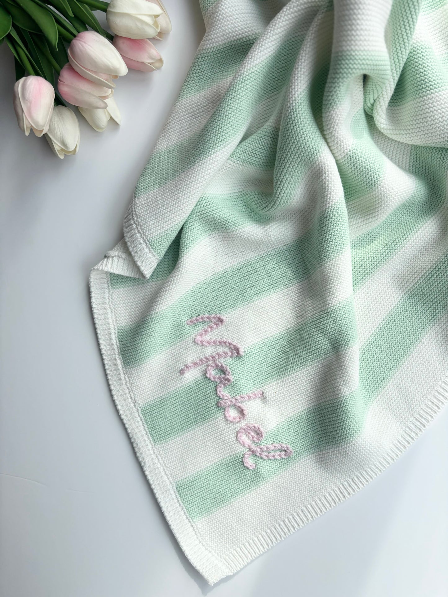Personalised Mint Striped Baby Blanket