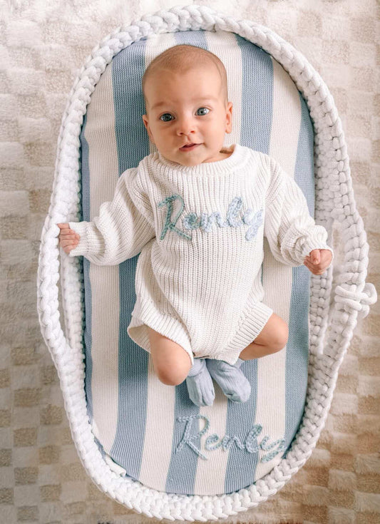 Personalised Blue Striped Baby Blanket