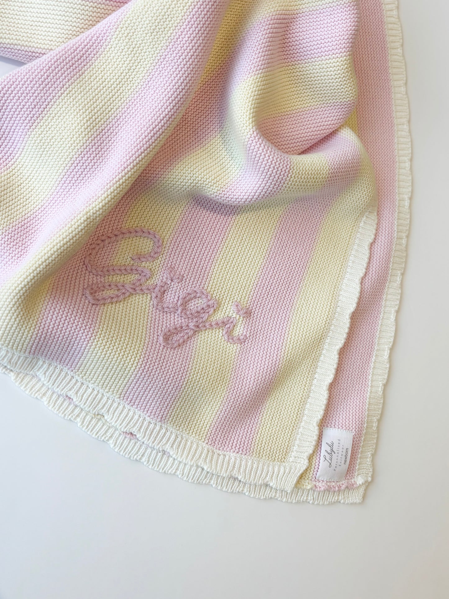 Pink and Yellow Stripe Scalloped Baby Blanket