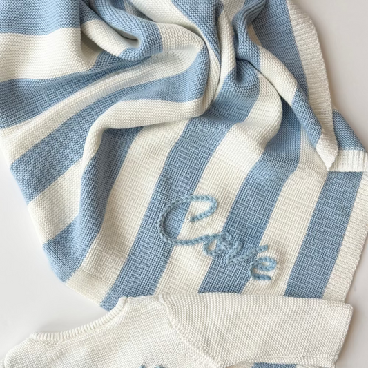 Personalised Blue Striped Baby Blanket