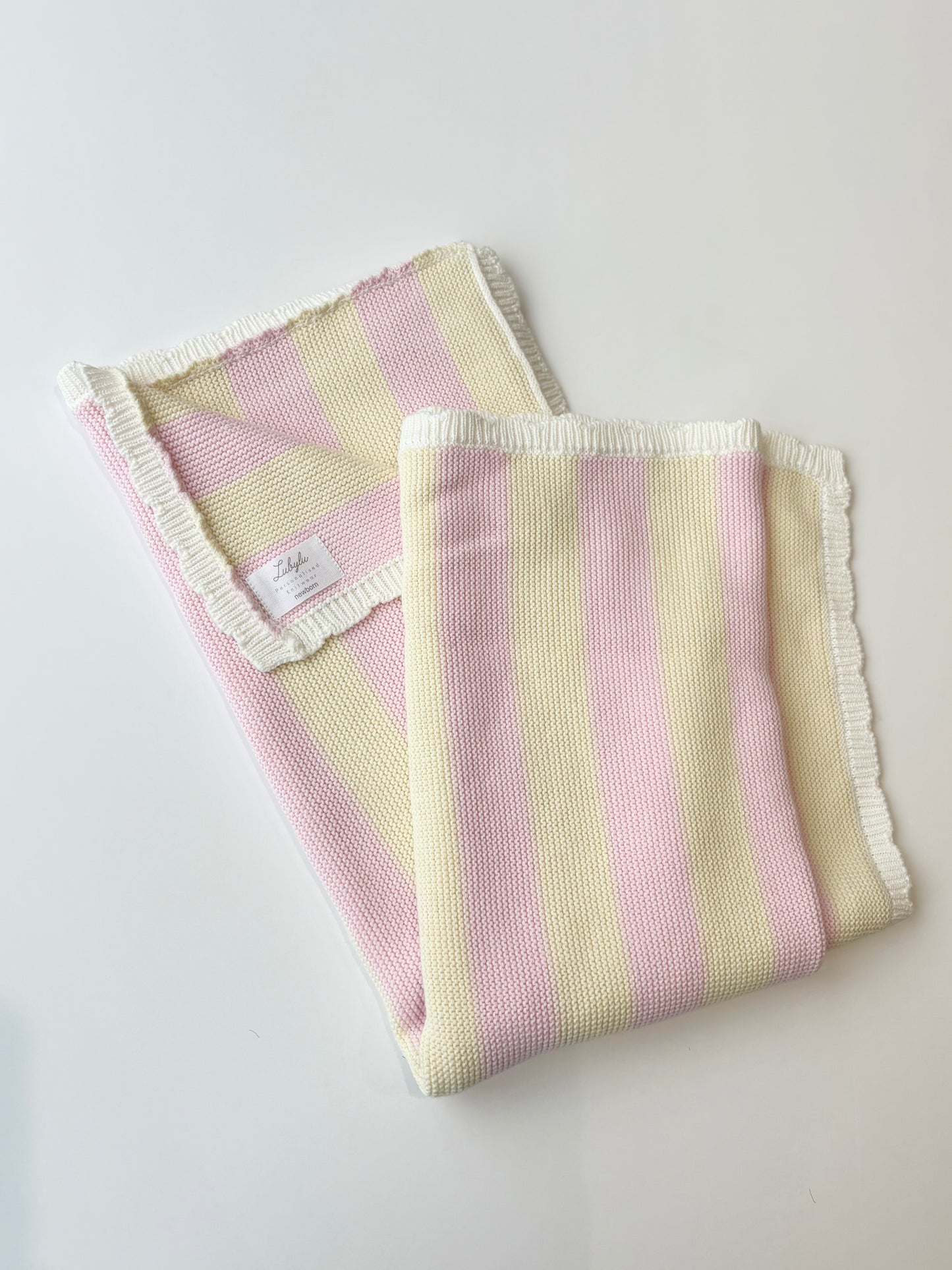 Pink and Yellow Stripe Scalloped Baby Blanket