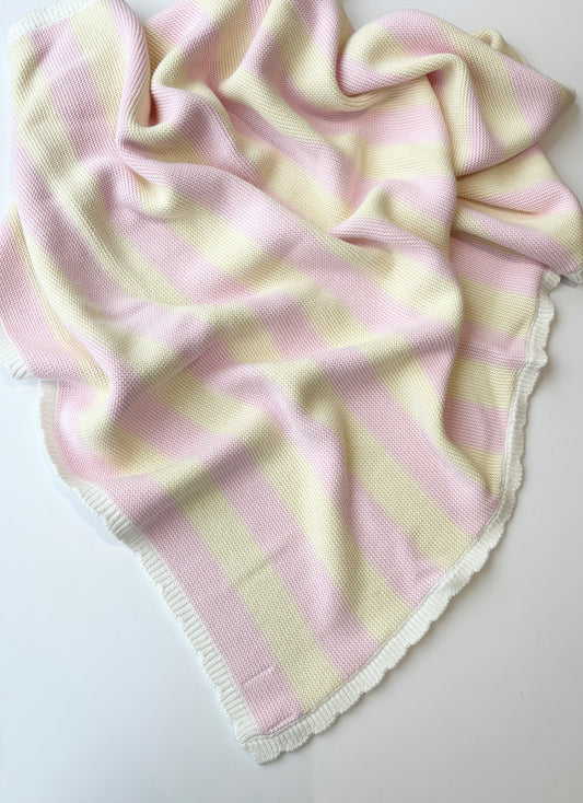Pink and Yellow Stripe Scalloped Baby Blanket