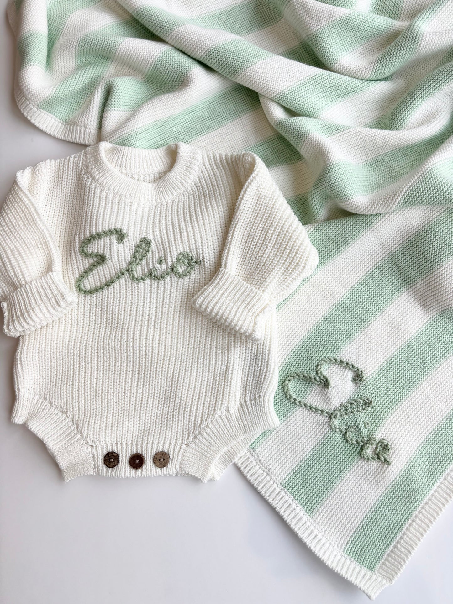 Personalised Mint Striped Baby Blanket